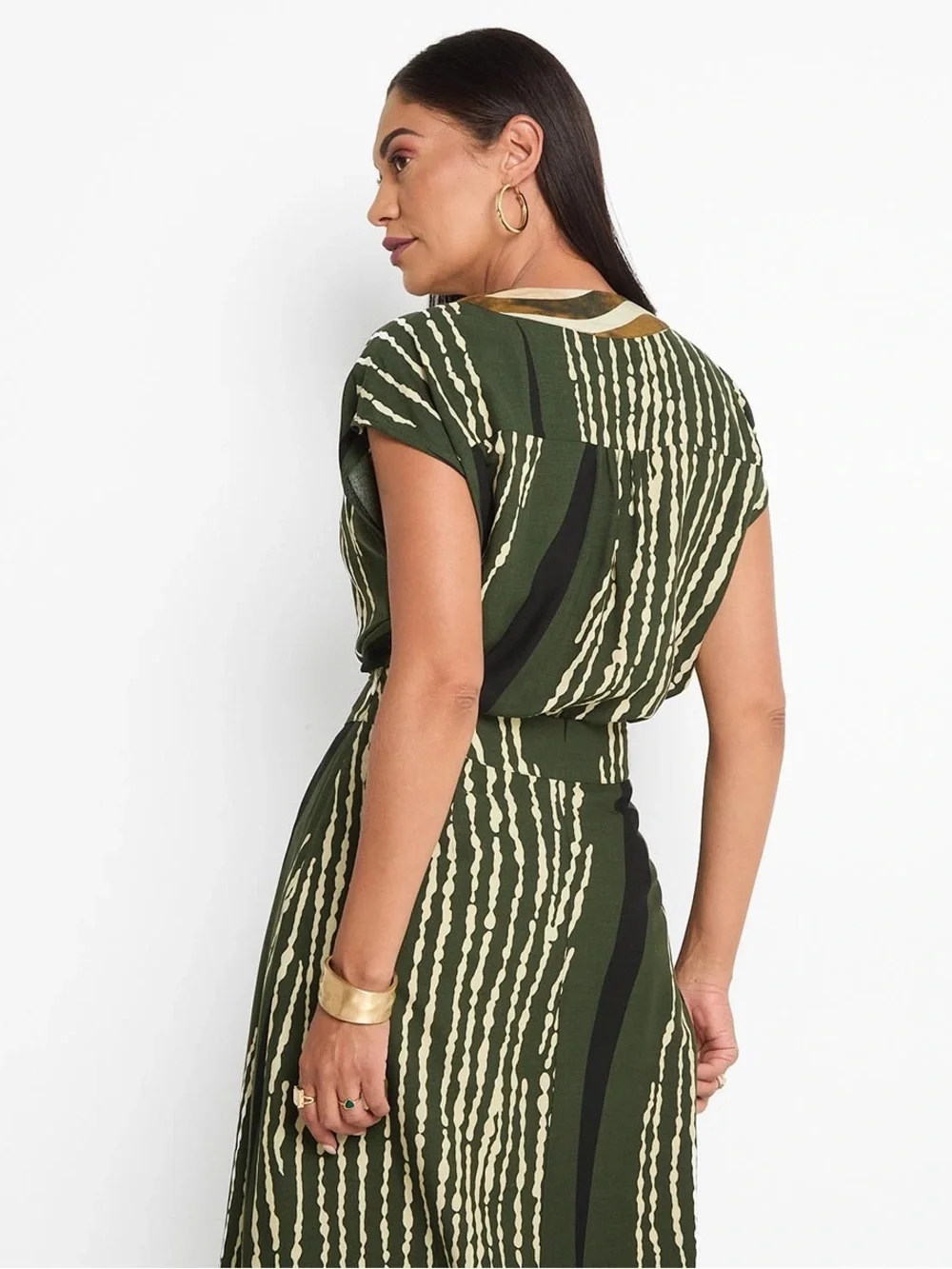 LA MODE Green Abstract Print 2 Piece Set Boho Resort Vacation Midi outfits